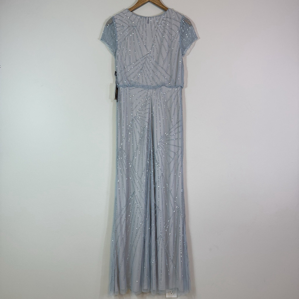 ADRIANNA PAPELL Beaded Cap Sleeve Blouson Gown Grayish Blue Size 4 - Picture 7 of 7
